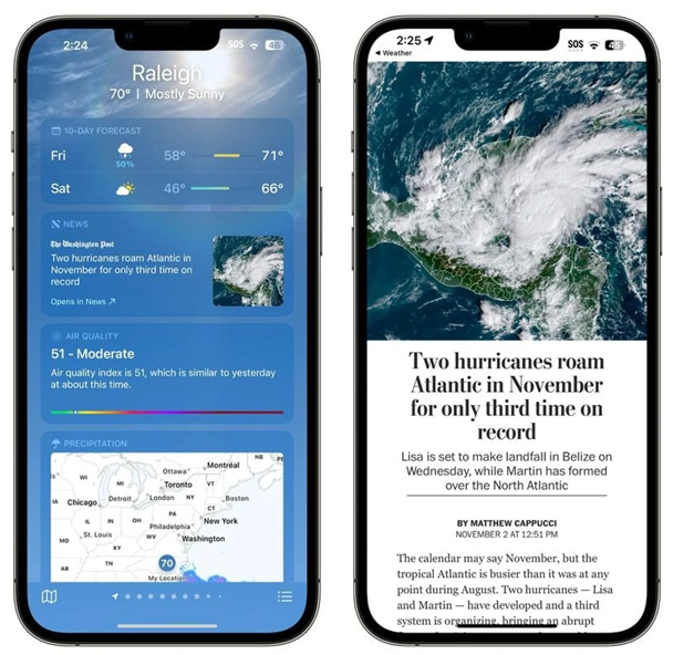 宁阳苹果14维修分享iPhone 14手机如何看天气时顺带看新闻 